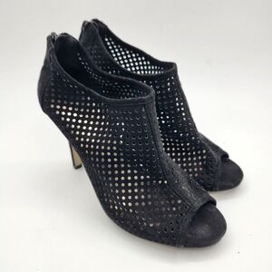 Renzo Black Perforated Laser Cut Peep Toe Stiletto Booties Heels Size 8.5M